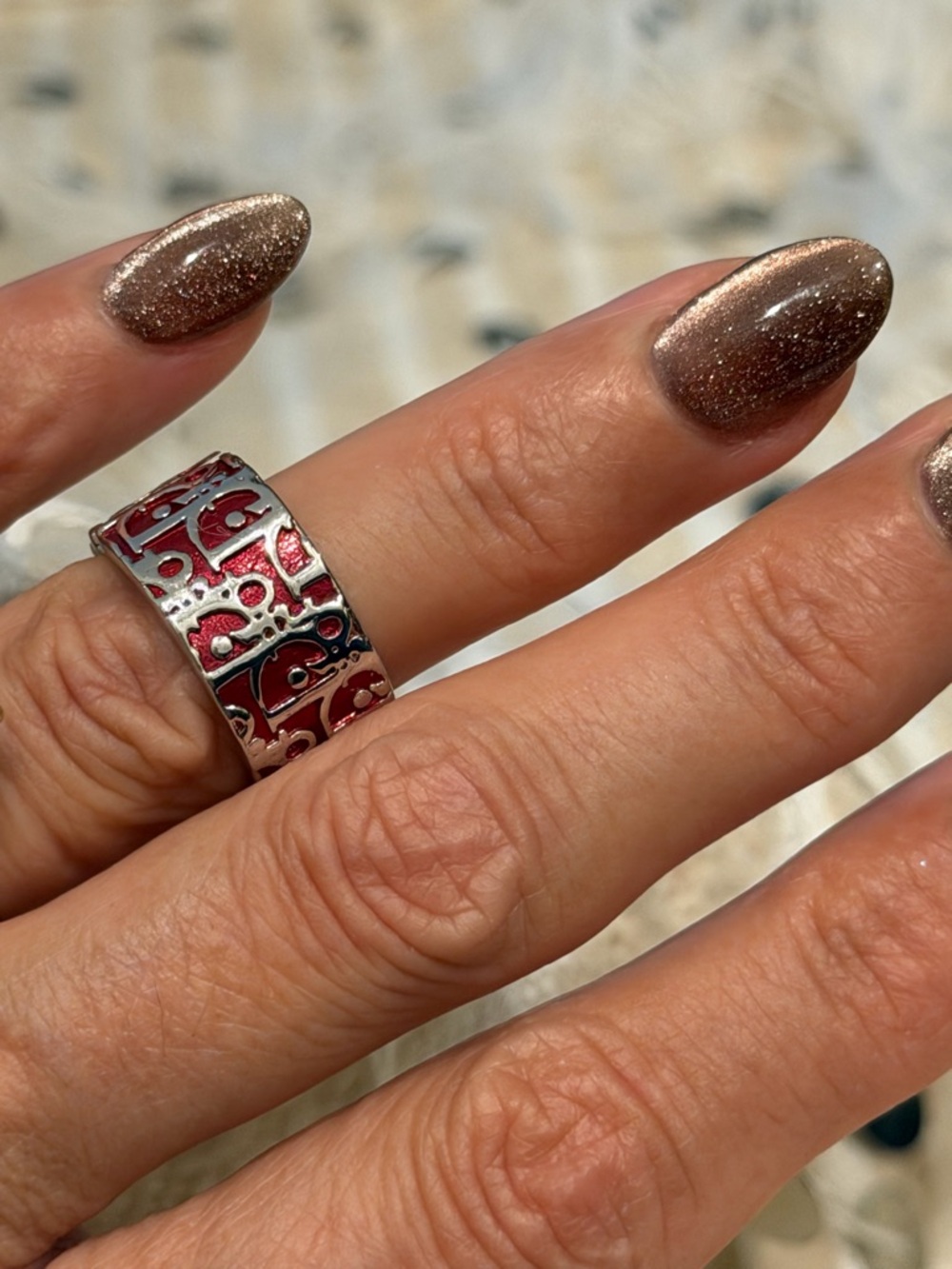 Dior vintage Silver and Red Patterned Women's Statement Ring cuff ring 6 - Picture 7 of 11